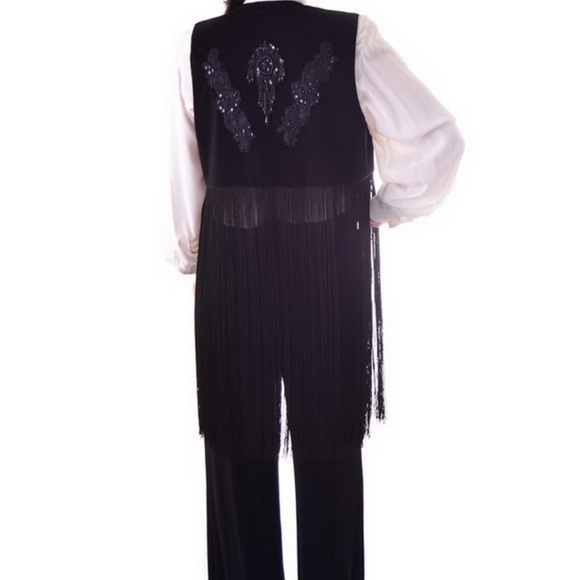 Ann n Eve Western Black Velvet Beaded Fringed Vest - Picture 8 of 8